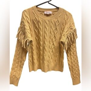 Philosophy Mustard Cable Knit Sweater Fringe S/P CrewNeckPullover Soft not itchy